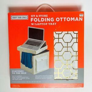 Ottoman SIT AND STORE Folding  w/ Laptop Tray 15x15x15 Snap Pocket Extra Storage